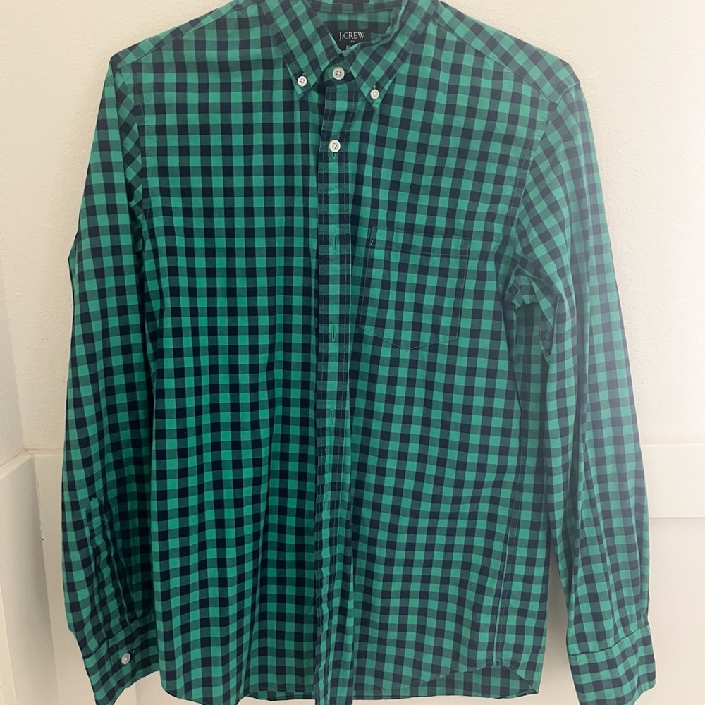 J. Crew Flex Washed Green/Blue Buffalo Check Men's Shirt size Medium